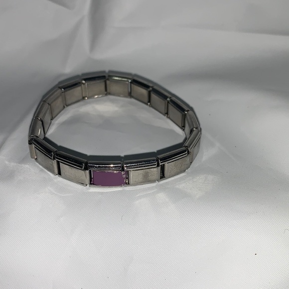 STAINLESS Steel Segmented Bracelet with Lavender accent segment. 5.5” - Picture 1 of 5